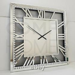 80cm LARGE Mirrored Diamond Square Wall Clock FREE DELIVERY AVAILABLE
