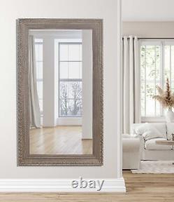 84H XXL Large Beaded Rectangular Accent Mirror Silver Beveled Wall Home Decor