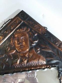 ANTIQUE Embossed METAL Large Wall Mirror Presidential Likeness (Hand Forged)