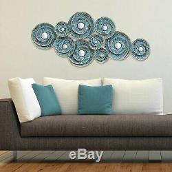Abstract Country Wall Art Large Metal Plates Circle Mirror Above Fireplace Decor