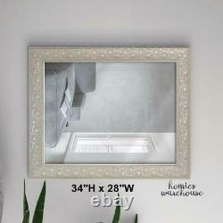 Accent Wall Mirror Large Decor Ornate Ivory Silver Frame Vanity Bathroom Bedroom