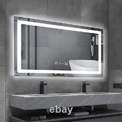 Adustable Bathroom LED Lighted Wall Mounted Mirror Vanity Time Display Anti Fog