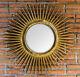 Aged Gold Leaf Starburst Wall Mirror Large 39 Teak Wood Frame