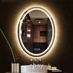 Antifog Functional Large Oval LED Bathroom Mirror Wall Lighted Over Sink Mirror