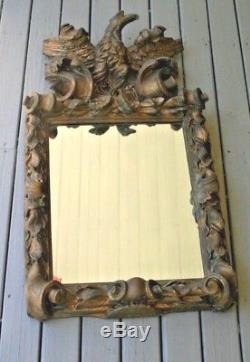 Antique Carved Gilt Wood Wall Mirror Baroque Style Eagle Federal Heavy Large Old