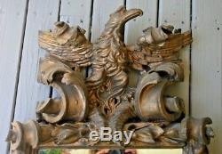 Antique Carved Gilt Wood Wall Mirror Baroque Style Eagle Federal Heavy Large Old
