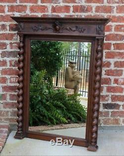 Antique English Oak Large BARLEY TWIST Wall Mantel Pier Fireplace Mirror
