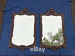 Antique French Country Hand Carved ROCOCO Framed Wall Mirror Pair Large Solid