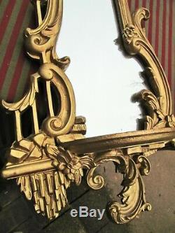 Antique Gold Gesso Wooden Victorian Wall Mirror Shelf large 32 Art Nouveau swag