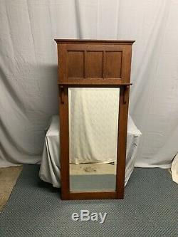 Antique Large Dark Oak Mission Arts and Crafts Wall Mirror