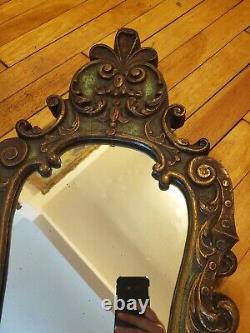 Antique Large Italian 30×13 Florentine Gild Green Wood Ornate Wall Mirror