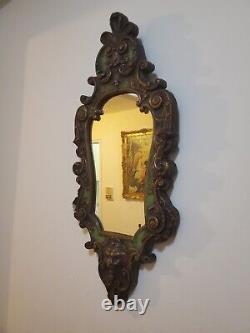 Antique Large Italian 30×13 Florentine Gild Green Wood Ornate Wall Mirror