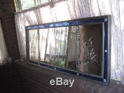 Antique Large Mirror Clear & Etched Blue Glass Wall Mirror 59 x 25 Art Deco