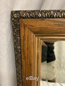 Antique Large Oak Ornate Wall Beveled Mirror