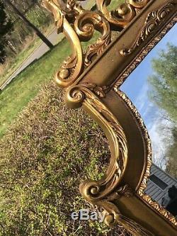 Antique Large Ornate Carved Wood Wall Hanging Mirror