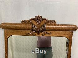 Antique Large Quartered Oak Ornate Wall Mirror WOW