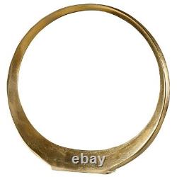 Antique Large Ring Sculpture Wall Mirror in Clean Gold Finish with Streamline