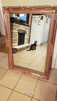 Antique Large Rose Gold Gilt Ornate Wooden Wall Mirror