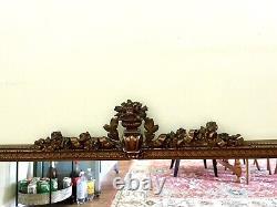 Antique Large Wall/Mantle Mirror-Rectangle-Gilded Wood Carved Frame-43x22