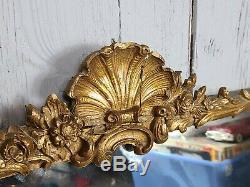 Antique Louis XV Style Lrg Giltwood Carved Wall Mirror Rococo framed shell gold