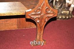 Antique Oak Wood Wall Mounted Shelf Mirror Religious Crosses LARGE Detailed
