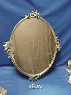Antique Ornate Large BRASS Mirror with Leaves Brass Backing Hanging Wall Mirror