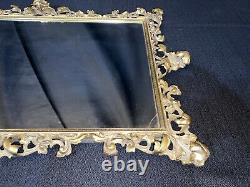 Antique Ornate Large BRASS Mirror with Leaves Brass Hanging Wall Vanity Mirror