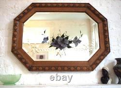 Antique Rectangle Arts and Crafts Wall Mirror Large Wood Edge Vintage Beveled