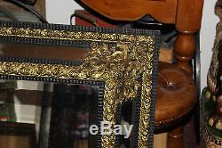 Antique Victorian Gilded Brass Floral Metal & Wood Wall Mirror-Large & Ornate