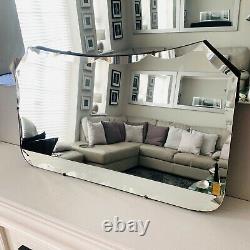 Antique Vintage Art Deco Large Bevelled Glass Hallway Wall Mantle Mirror