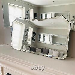 Antique Vintage Art Deco Large Bevelled Glass Hallway Wall Mantle Mirror