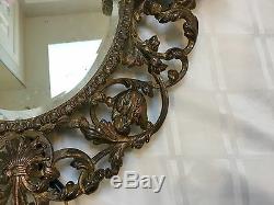 Antique Vintage French Brass Bronze Cherub Mirror Wall Sconce Girandole Large