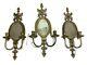 Antique Vintage French Style Brass Mirrored 2 Candle Wall Sconces Set Of 3 Large