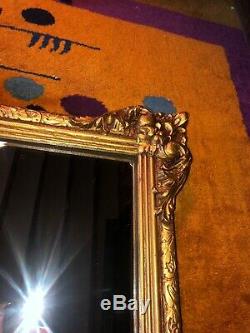 Antique Vintage Gilded Gesso Wood Wall Mirror Ornate Large 32.5 x 27.5 Gold Gilt