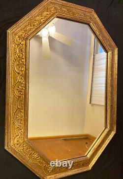Antique Vintage Gold Gilt Gesso Wood Wall Mirror Octagon Italian 44 x 32.25