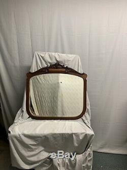 Antique Vintage Large Aged Dark Oak Beveled Wall Mirror