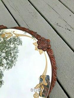 Antique Vtg Carved Flowers Floral Wood Mirror Panels Ornate LARGE Wall Fireplace