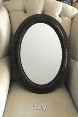 Antique Vtg Tiger Wood Large Oval Frame Wall Mirror Elegant