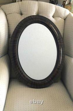 Antique Vtg Tiger Wood Large Oval Frame Wall Mirror Elegant