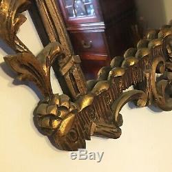 Antique Wall Mirror Gorgeous Large Gold Gilt Carved Wood Hanging Vintage Decor