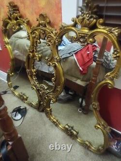 Antique extra large baroche gold leaf mirror triple segments one piece mirror