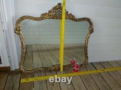 Antique wall mirror gold gilt wood Ornate scroll Large Heavy Beautiful Vtg