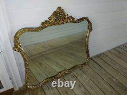 Antique wall mirror gold gilt wood Ornate scroll Large Heavy Beautiful Vtg