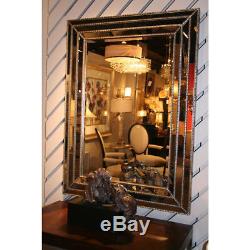 Antiqued Mirrored Inlays Silver Venetian Beveled Wall Mirror Large 47 Horchow