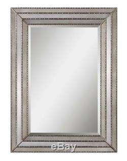 Antiqued Mirrored Inlays Silver Venetian Beveled Wall Mirror Large 47 Horchow