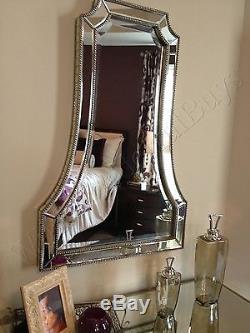 Arched Beaded Edge Wall Mirror Silver 40H Arch Venetian Large Foyer Beveled New