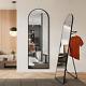 Arched Full Length Mirror with Foldable Clothes Rack, Large Floor Mirror with Alu