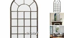 Arched Wall Mirror, Large Decorative Mirror with Metal Frame, Window Accent