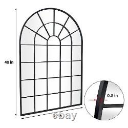 Arched Window Metal Mirror, Black Large Rustic Windowpane Wall Mirror for Dec