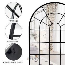 Arched Window Metal Mirror, Black Large Rustic Windowpane Wall Mirror for Dec